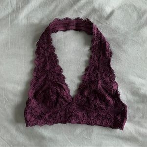 FREE PEOPLE Halter Neck Lace Bralette Plum